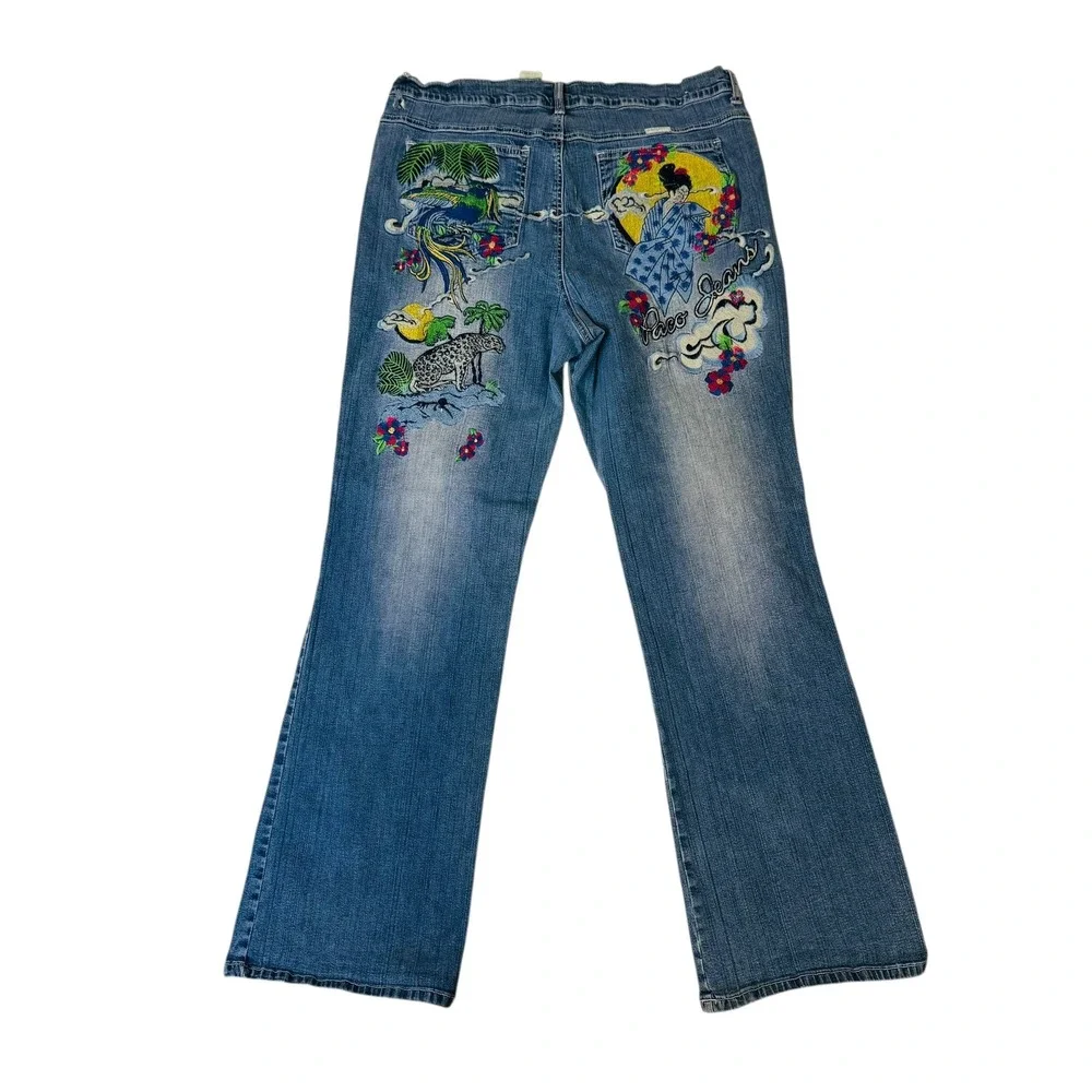 Paco Jeans Y2K Floral Embroidered Embellished‎ Flare Jeans Women's Size 18